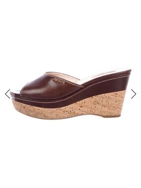 Prada Dark Brown Leather Cork Wedge Slide
